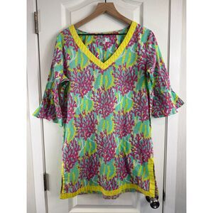WB Women's Multicolor Coral Print V-Neck Swim Coverup Size M Medium